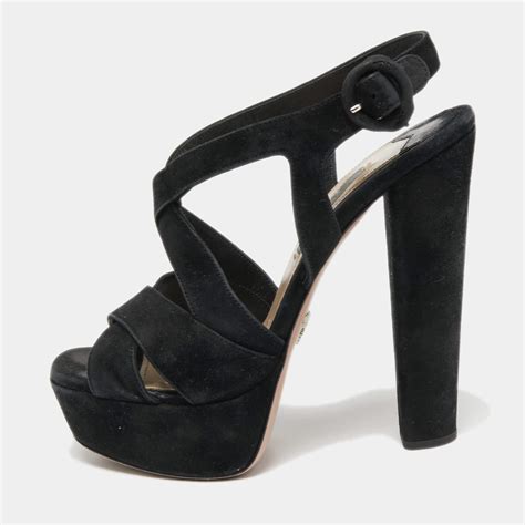 neimans prada black suede crisscross ankle-wrap platform sandal black|neiman marcus prada black.